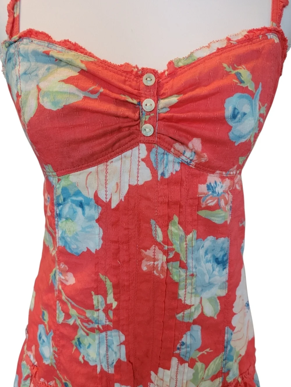 Abercrombie & Fitch Red Pink Blue Flowers Sweetheart Neckline Drop Waist Dress - Picture 2 of 7